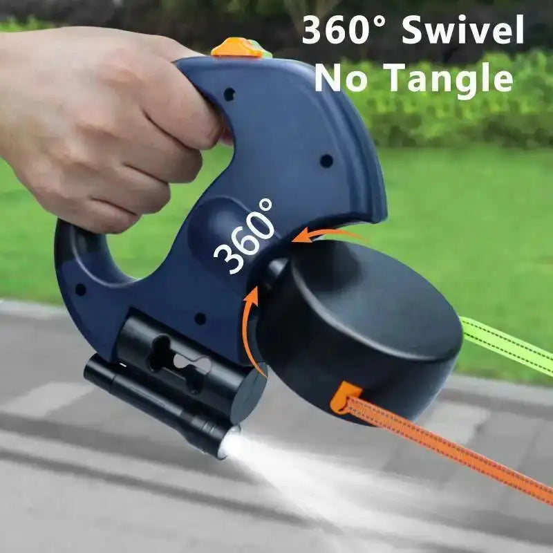 2-in-1 Auto-Retract Dual Dog Leash: LED Light + Tangle-Proof 360° Swivel & Poop Bag Dispenser