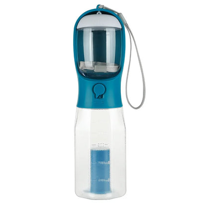 3-in-1 Travel Pet Water Bottle – 600ml Portable Dog/Cat Bowl with Poop Bag Dispenser & Food Container