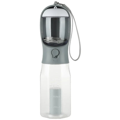 3-in-1 Travel Pet Water Bottle – 600ml Portable Dog/Cat Bowl with Poop Bag Dispenser & Food Container