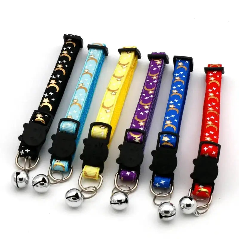 Adjustable Star & Moon Pet Collar with Safety Bell - Lightweight Cat/Dog Collar for Puppies & Kittens