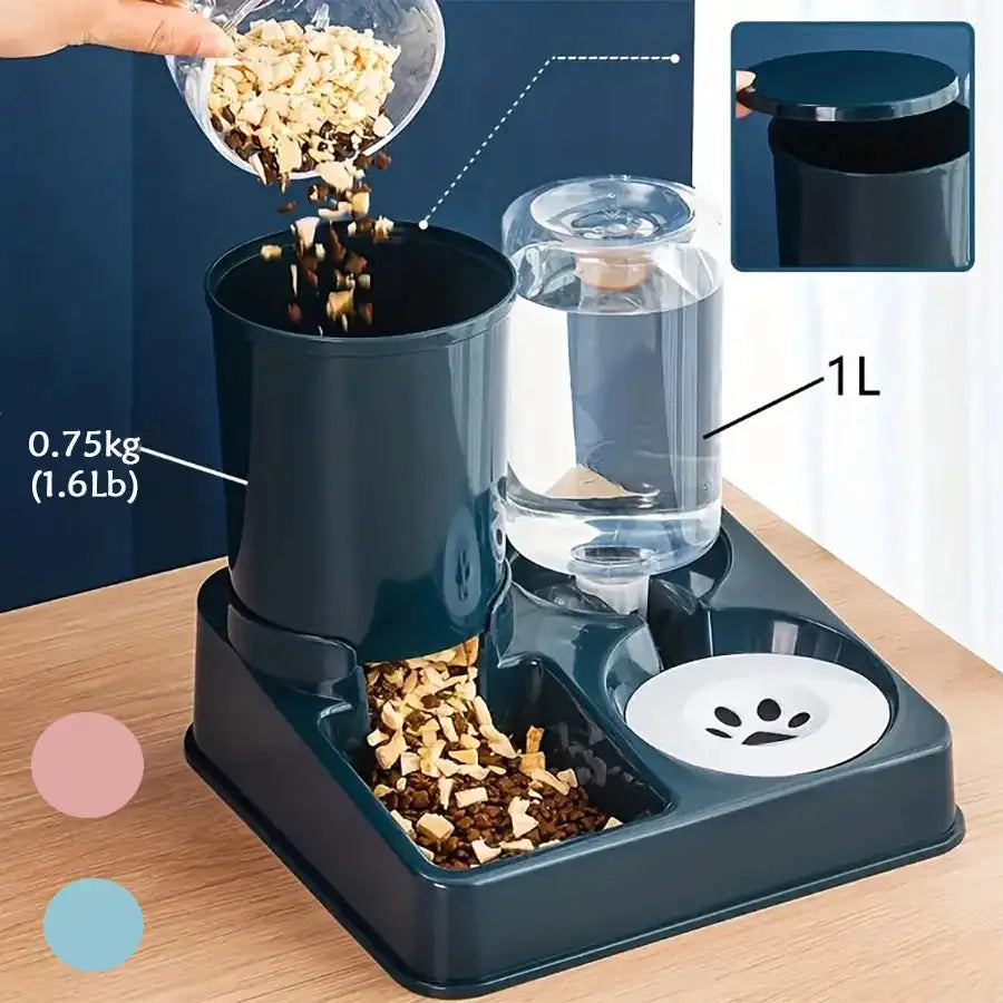 2-in-1 Automatic Cat Feeder & Water Dispenser Set - Gravity Food and Water Feeder for Pets