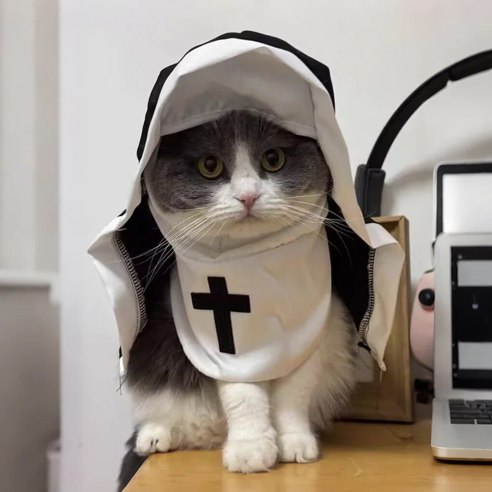 Sister Paws Nun Costume - Funny Pet Nun Habit with Cross Design for Cats & Dogs (XS-XL)