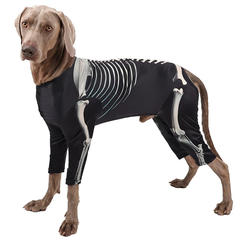Halloween Skeleton Dog Costume – Bone Pattern Hoody Sweater & Jumpsuit for Large Dogs, Cosplay Outfit S-XXXL