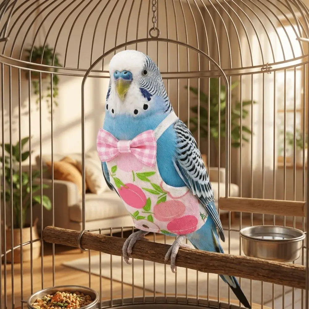 Adjustable Parrot Diaper with Bowtie – Breathable Bird Flight Suit, Soft Fruit-Pattern Flying Clothes for Training & Mess-Free Bonding