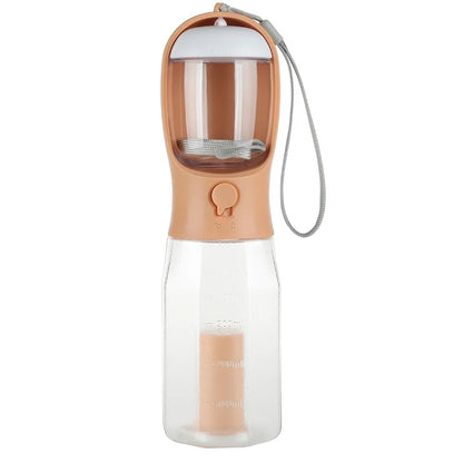 3-in-1 Travel Pet Water Bottle – 600ml Portable Dog/Cat Bowl with Poop Bag Dispenser & Food Container