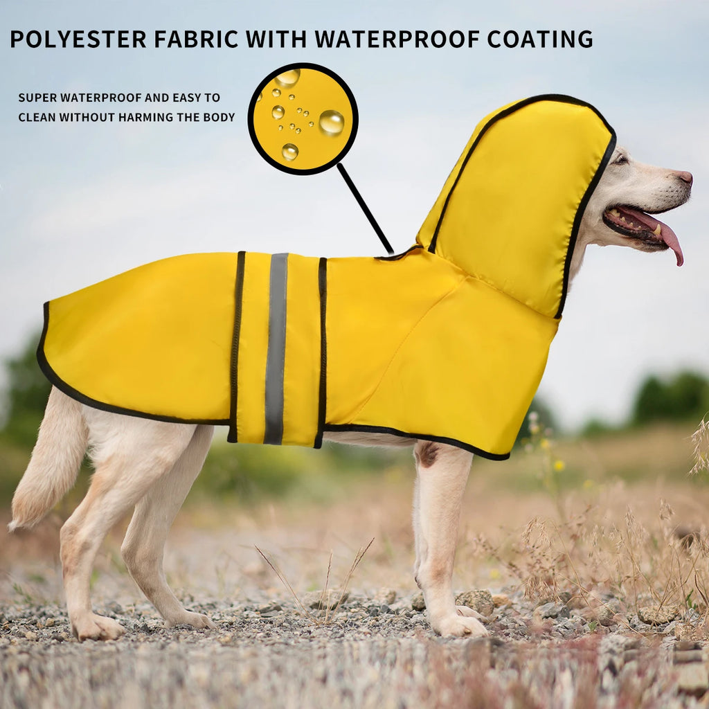 Waterproof Dog Raincoat with Hood – Reflective Strip Lightweight Pet Rain Jacket, Adjustable Strap Dog Rain Poncho for Medium & Large Dogs