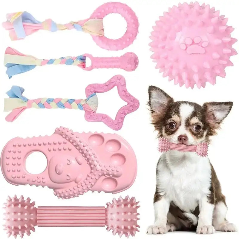 Pink Dental Chew Bone - Durable Rubber Toy for Puppies & Dogs