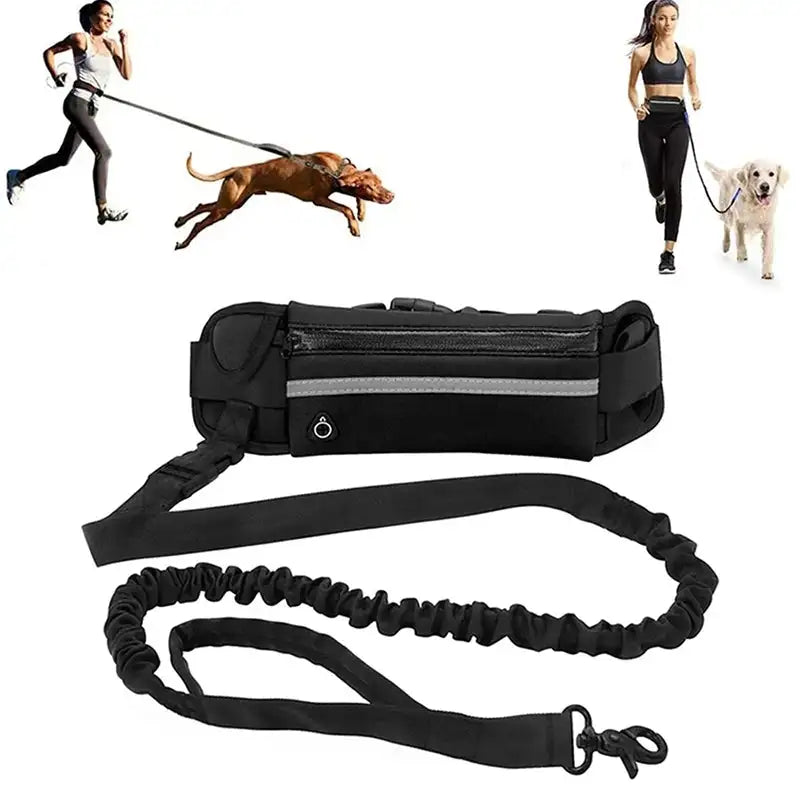 Hands-Free Dog Leash for Running & Walking - Adjustable Reflective Leash with Waist Bag & Elastic Belt