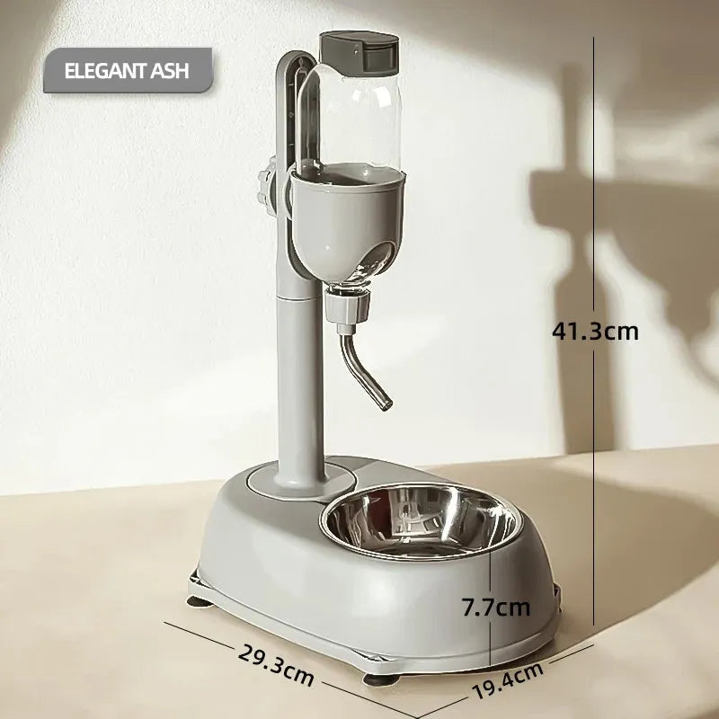 Gray stand mixer with measurements on a beige surface