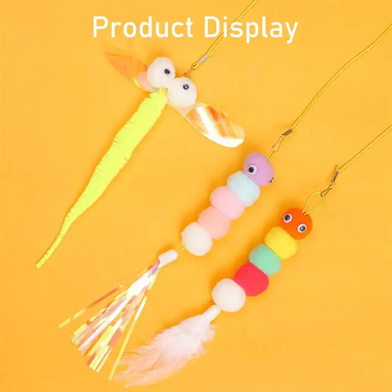 Dragonfly/Caterpillar Teaser Toy - Interactive Bell & Spring for Cats
