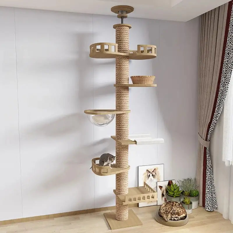 🐾 Adjustable Cat Tree House – 5-Level Floor-to-Ceiling Cat Tower with Scratching Posts, Hammock & Condo for Happy Cats 🏠✨