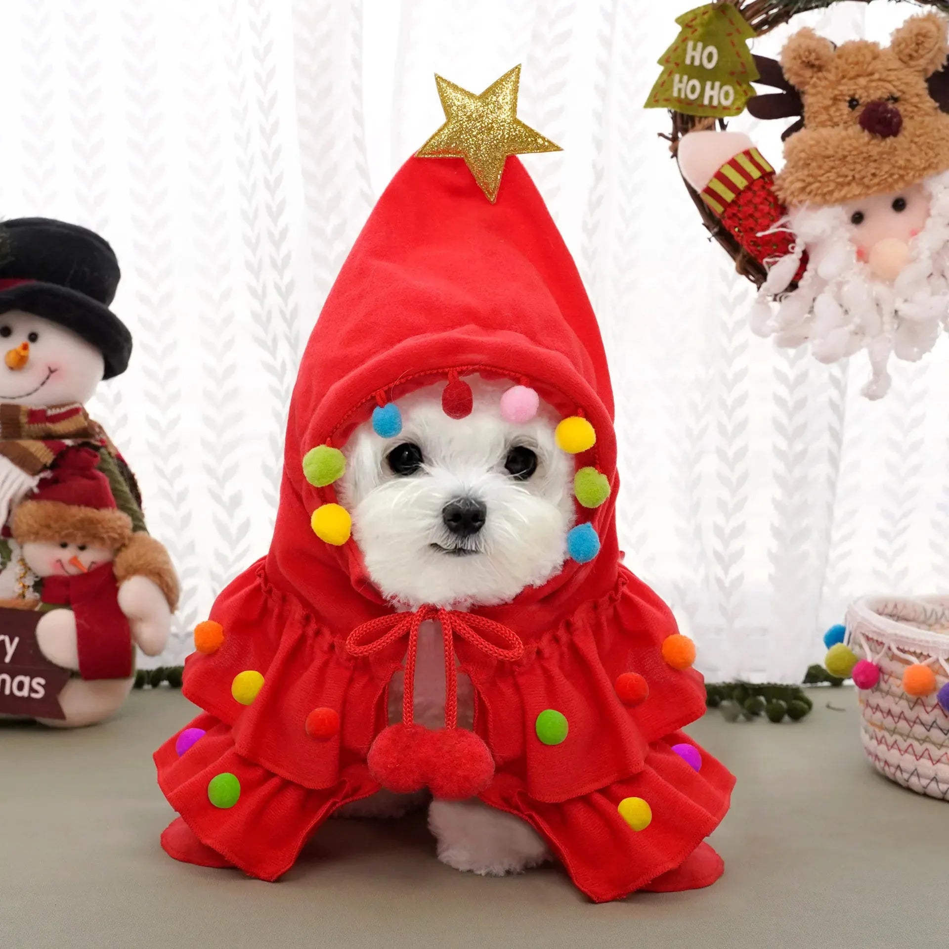 Festive Christmas Tree Hooded Cape for Pets – Cosplay Xmas Tree Shawl Costume for Cats, Small Dogs & Puppies, Holiday Pet Clothing