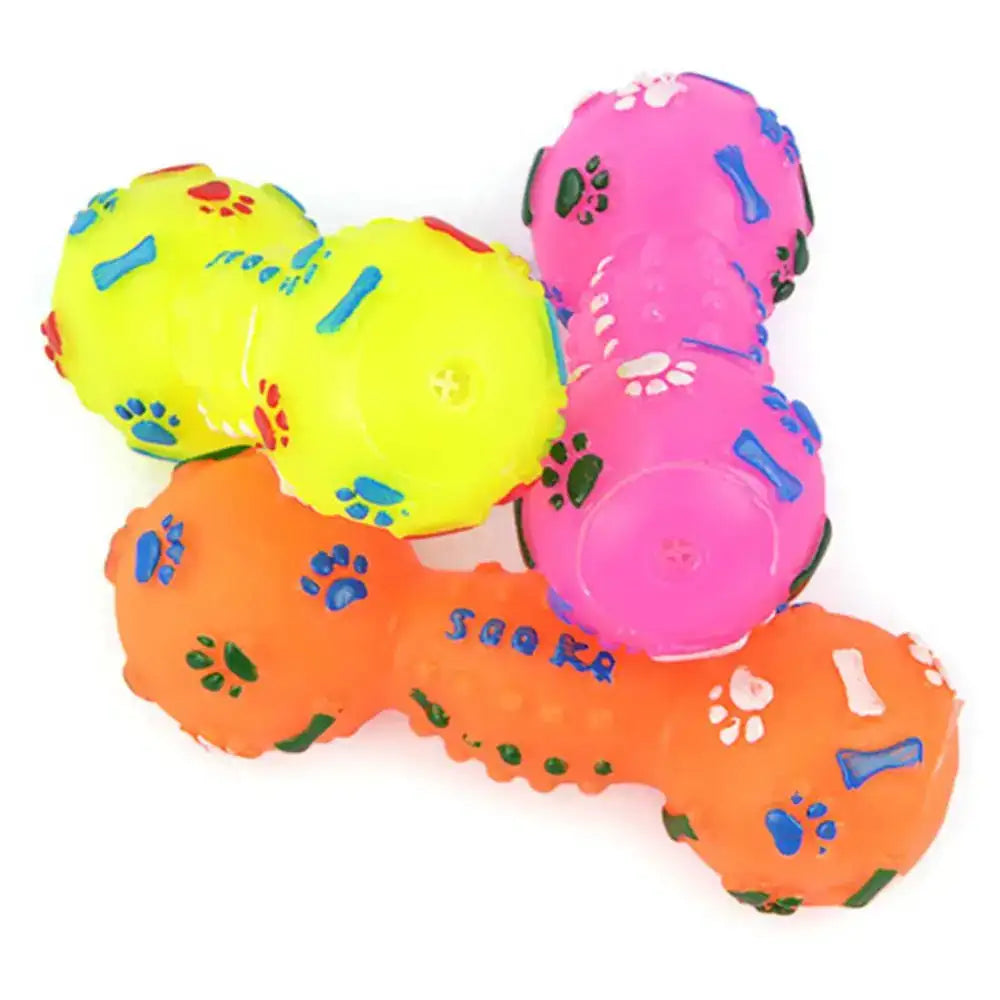 Squeaky Dumbbell Chew Toy - Dotted Rubber Bone for Dogs & Cats