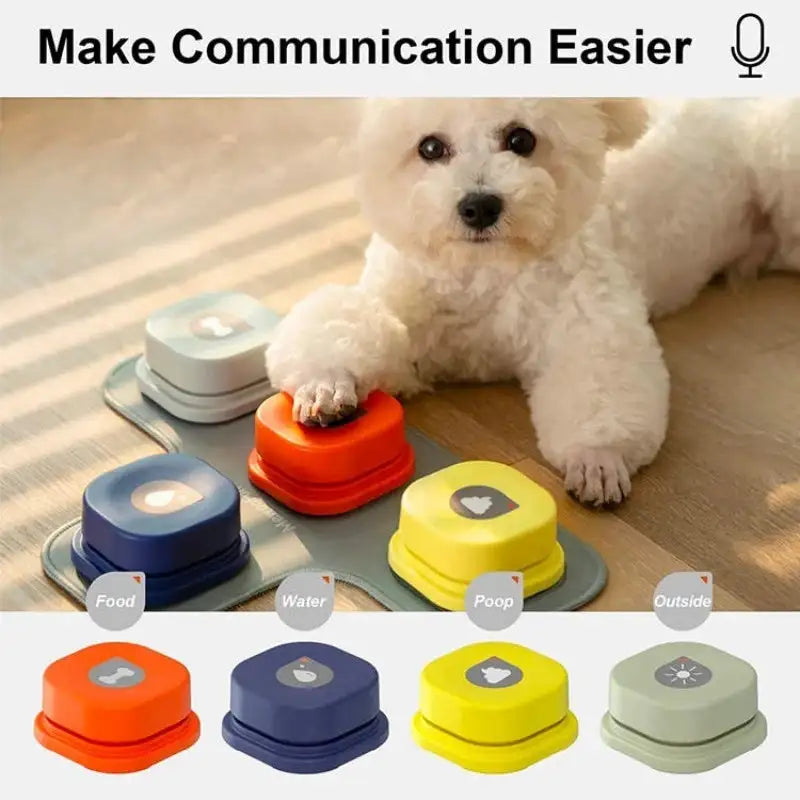 4-Pack Pet Talking Buttons - Recordable Dog & Cat Communication Mat with Training Stickers