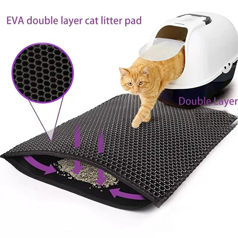 Cat Litter Mat with Gift - Double Layer Waterproof & Non-Slip Pet Litter Box Pad