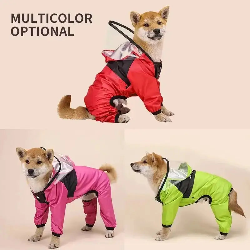 Fashionable Waterproof Dog Raincoat - Lightweight Jumpsuit with Hoodie for Small to Large Dogs