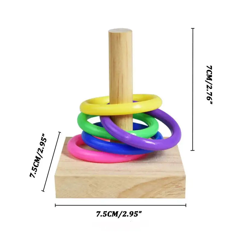 Bird Training Toys Set: Wooden Block Puzzle with Colorful Plastic Rings - Interactive Chew Toy for Parrots and Small Birds