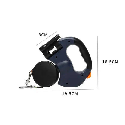 2-in-1 Auto-Retract Dual Dog Leash: LED Light + Tangle-Proof 360° Swivel & Poop Bag Dispenser