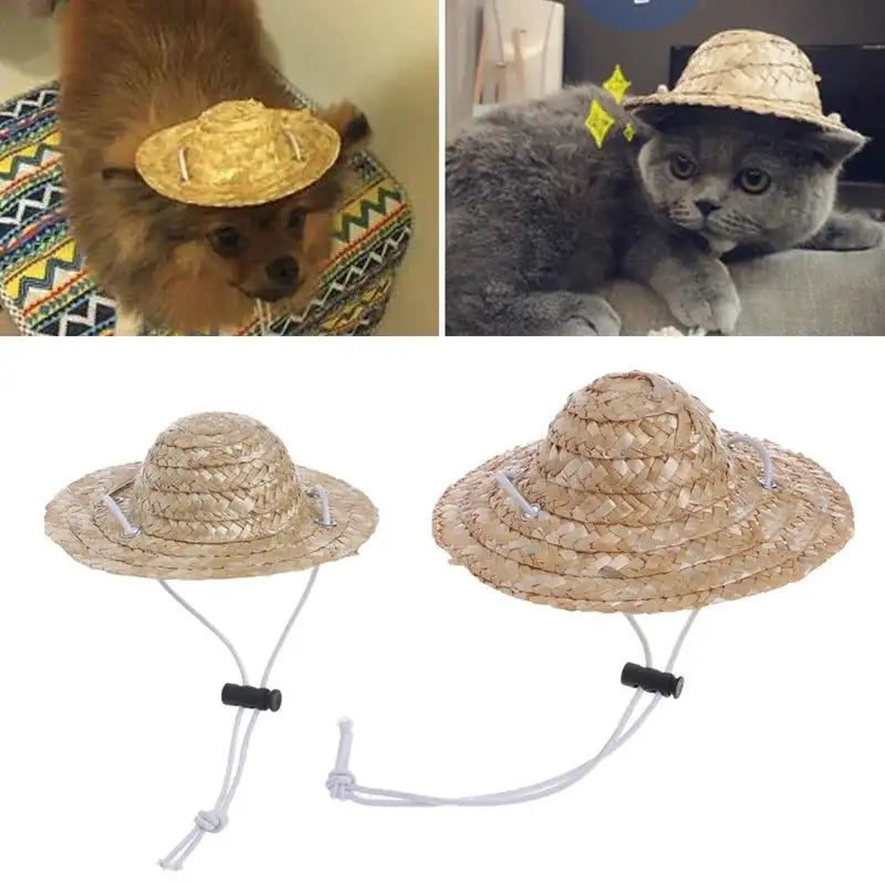 Adjustable Straw Pet Hat - Sombrero Costume for Dogs & Cats