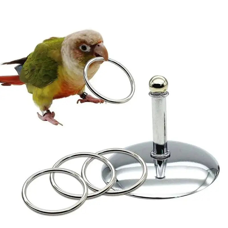 Interactive Bird Parrot Training Toys - Stacking Metal Ring Set for Intelligence Development & Stress Relief