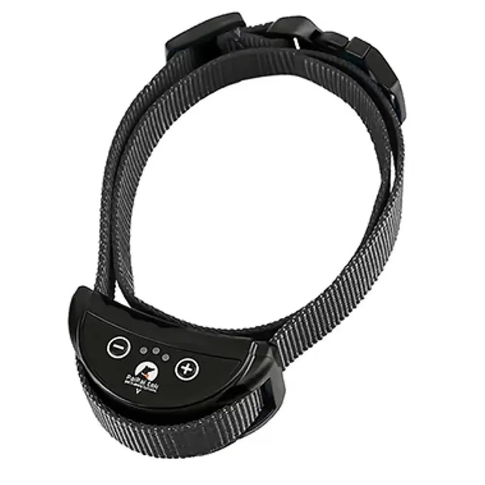 Black electronic dog collar with control panel on a white background
