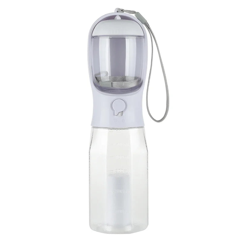 3-in-1 Travel Pet Water Bottle – 600ml Portable Dog/Cat Bowl with Poop Bag Dispenser & Food Container
