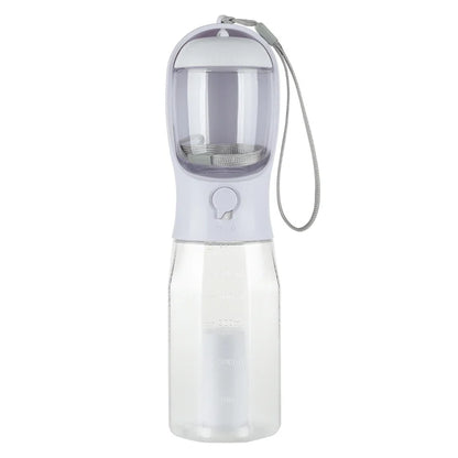 3-in-1 Travel Pet Water Bottle – 600ml Portable Dog/Cat Bowl with Poop Bag Dispenser & Food Container