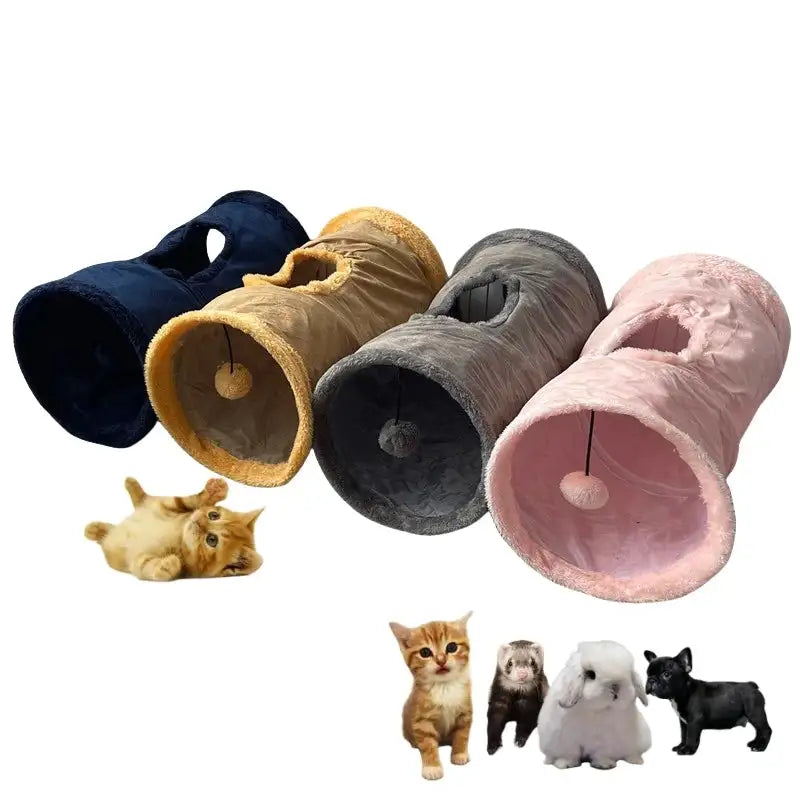 Collapsible Suede Cat & Puppy Tunnel - Interactive Play Toy