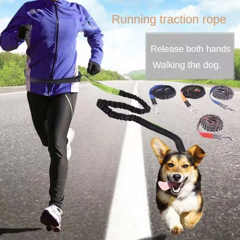 Person running with a dog on a leash, showing the product's use for walking dogs without holding hands.